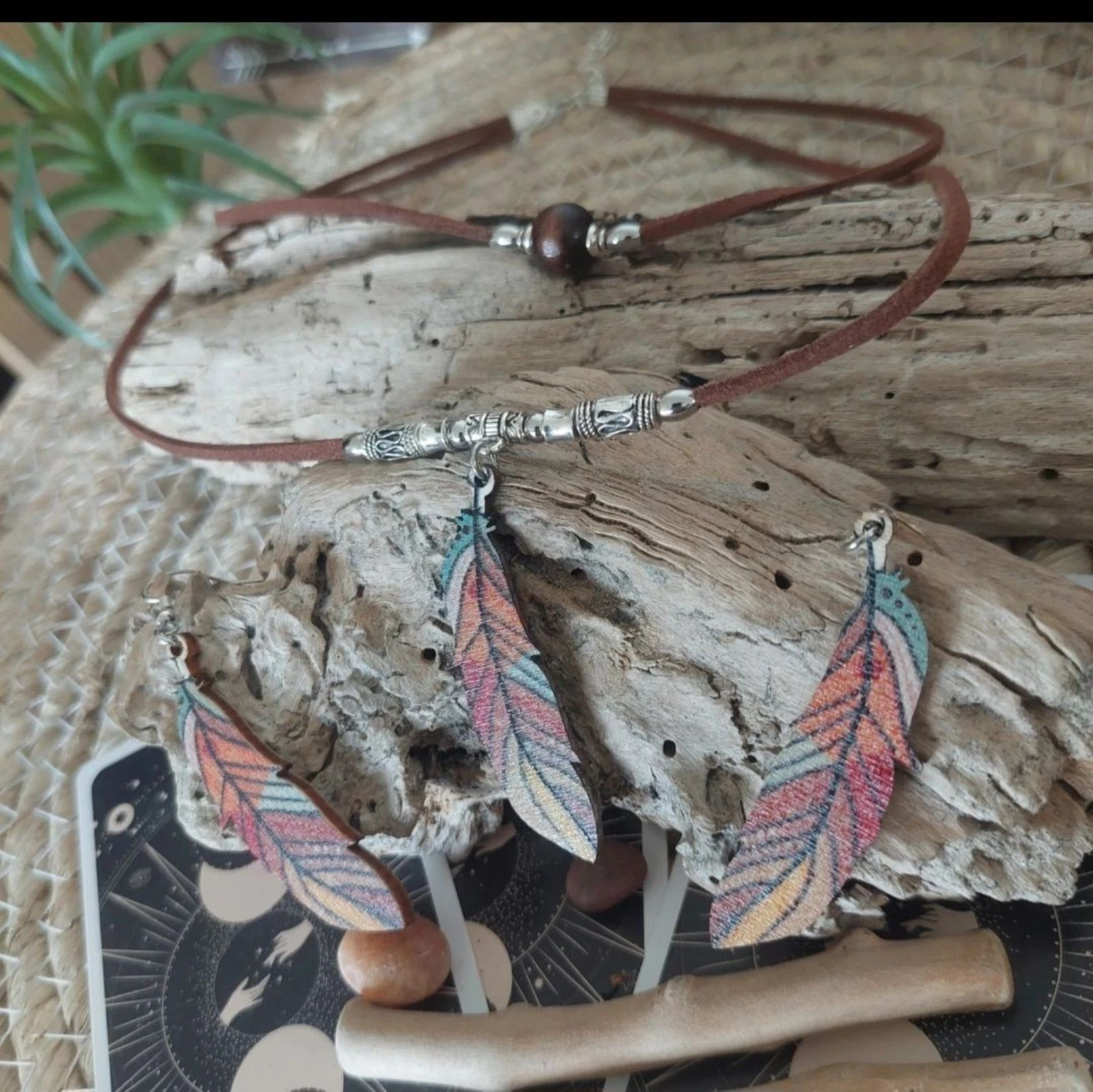 Conjunto boêmio de dois andares, pena de madeira multicolorida, chocolate – photo 2